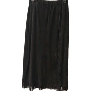 Vtg Knight's‎ Leather Fringe Skirt Black Suede Western Boho Rodeo Cowgirl Small
